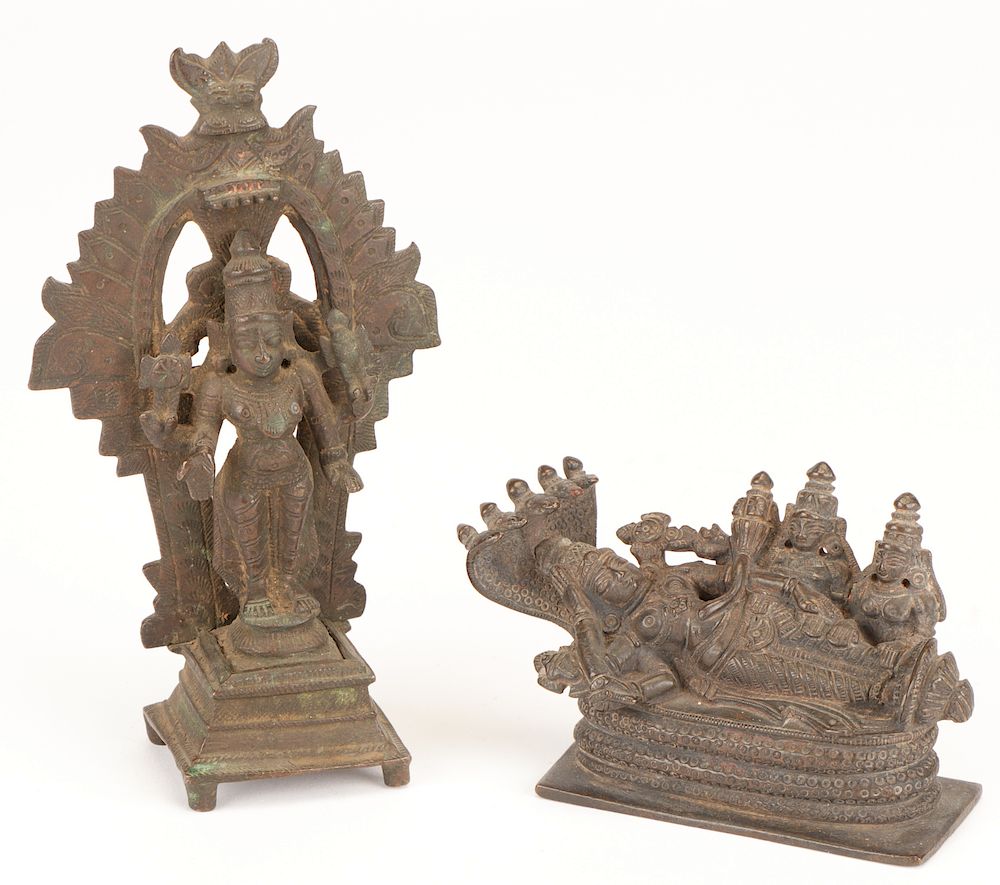 Appraisal: Antique Bronze Statues of Vishnu Tamil Nadu Antique Bronze Statues