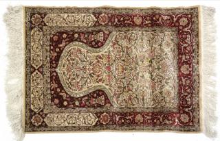 Appraisal: Persian Silk Prayer Rug Persian silk prayer rug L x