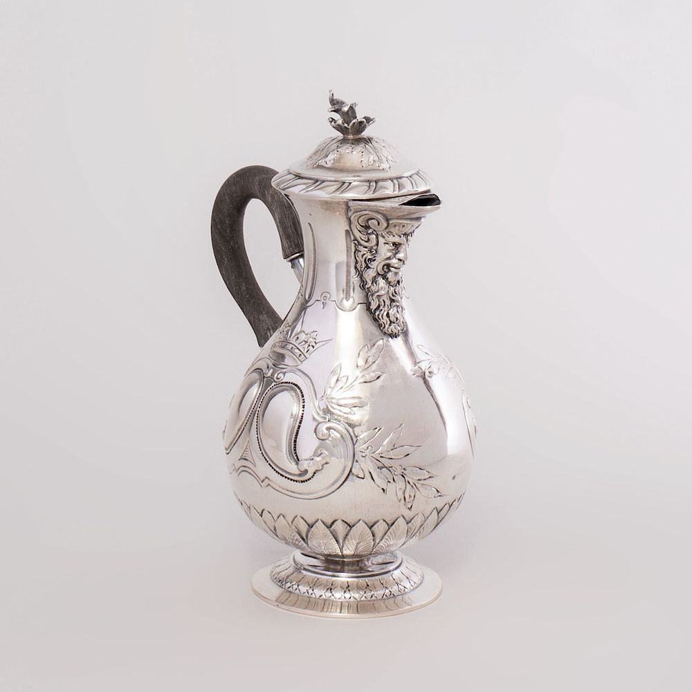 Appraisal: Continental Silver Coffee Pot Indistinctly marked with ebonized wood handle