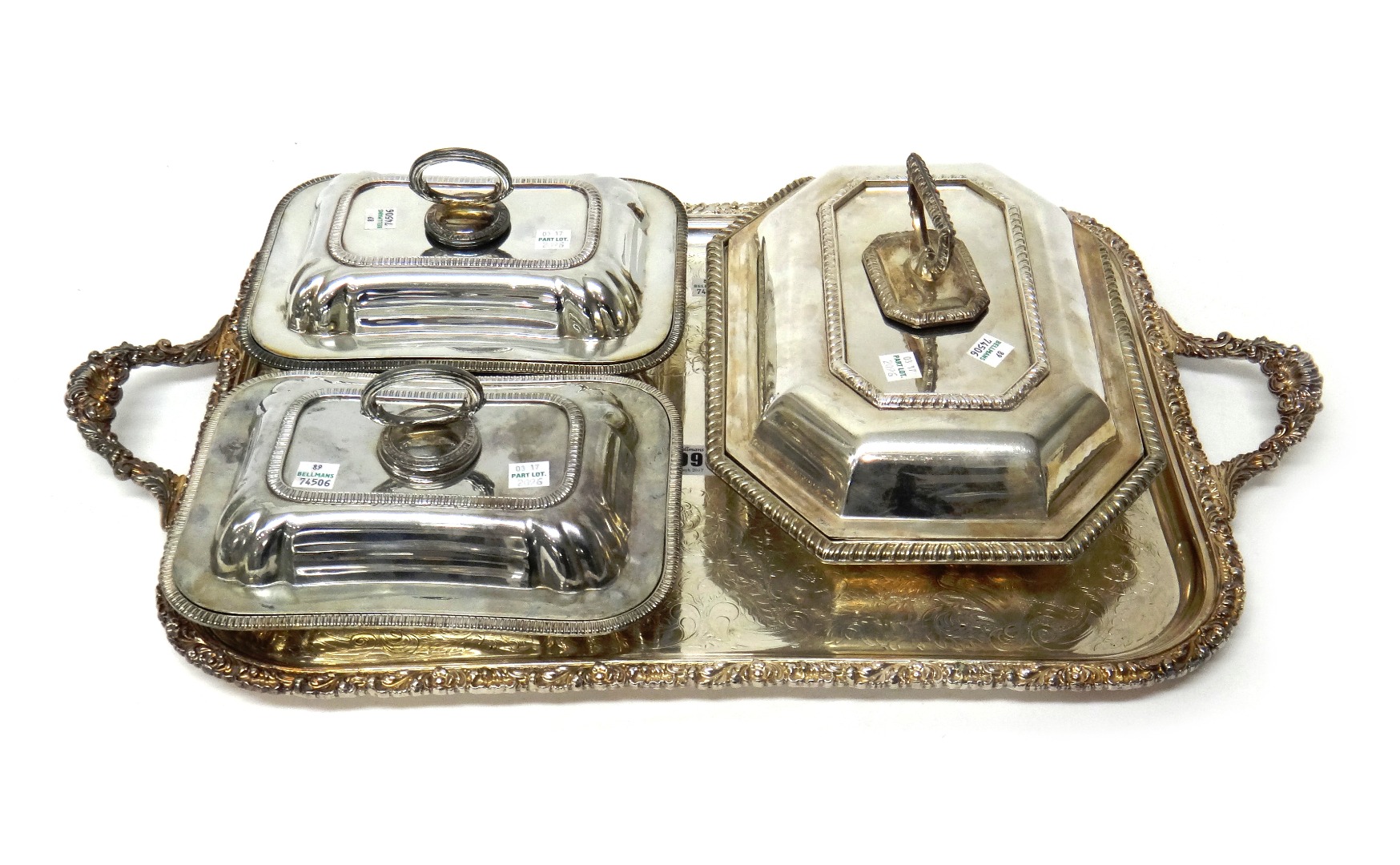 Appraisal: Plated wares comprising a twin handled rectangular tray decorated with