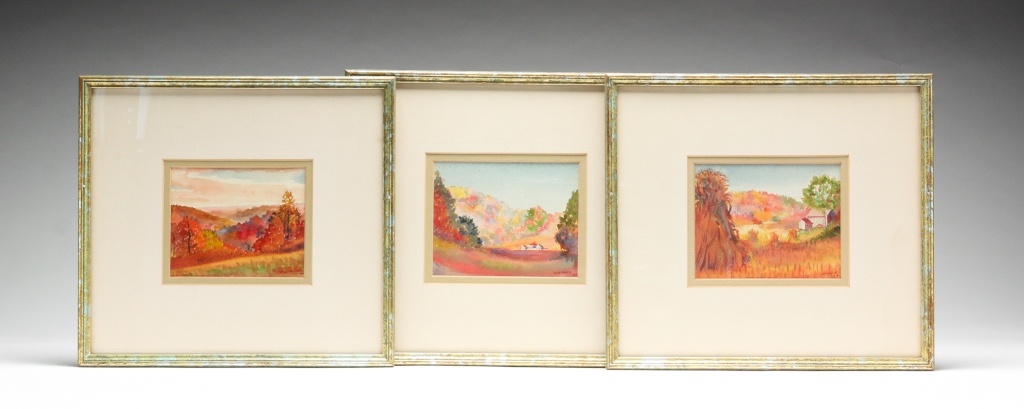 Appraisal: THREE LANDSCAPES BY JACK RHOADES American early th century Watercolor