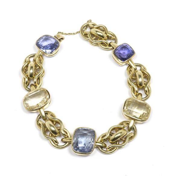 Appraisal: SAPPHIRE BRACELET G BELIN ca Yellow gold Decorative bracelet of