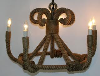 Appraisal: -arm nautical style rope chandelier drop x wide