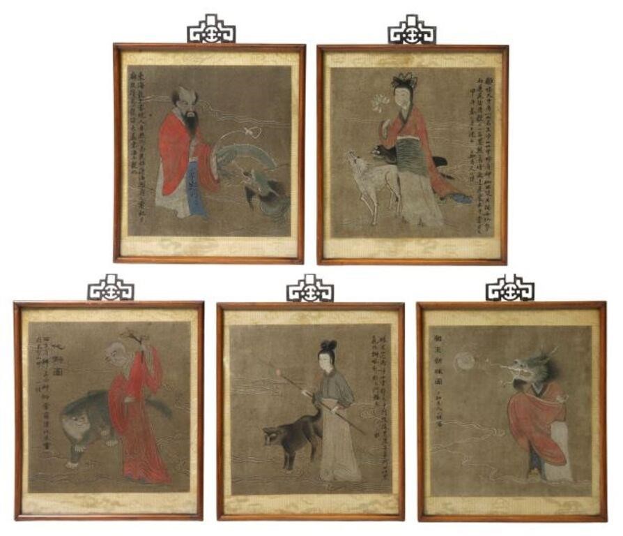 Appraisal: lot of Framed Chinese paintings on woven textile likely silk