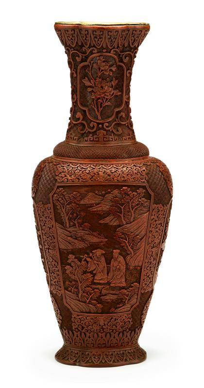 Appraisal: Large and Fine Chinese cinnabar lacquer vase japanese lacquered qianlong