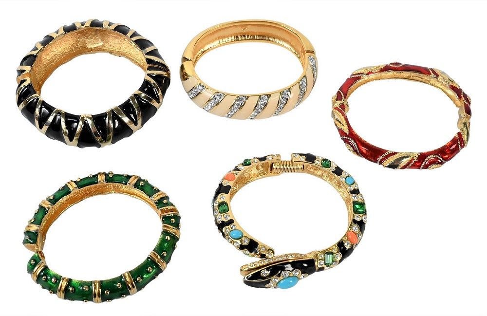 Appraisal: Group of Five Enameled Bracelets to include Kenneth Lane enameled