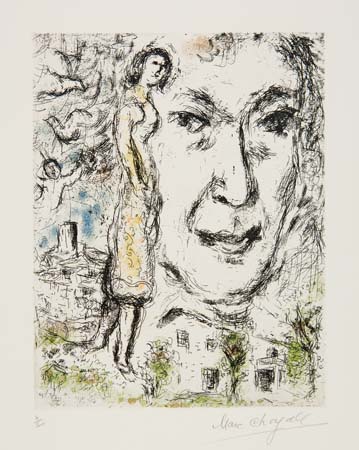 Appraisal: MARC CHAGALL Autoportrait Color etching and aquatint x mm x