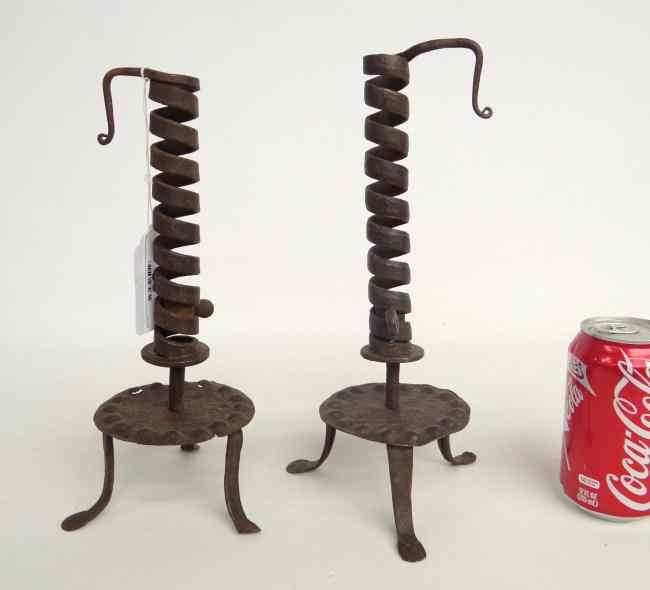 Appraisal: Pair iron twisted candlesticks '' Ht