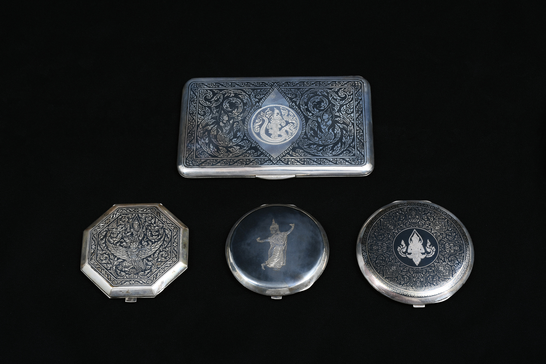 Appraisal: STERLING SIAM NIELLO CIGARETTE CASES COMPACTS Comprising - Compacts -