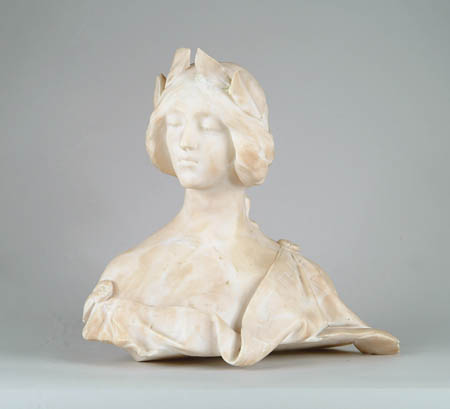 Appraisal: WHITE ALABASTER BUST OF YOUNG WOMAN Shoulder bust has woman