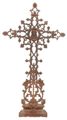 Appraisal: French Gothic Revival cast iron cross th c central portrait