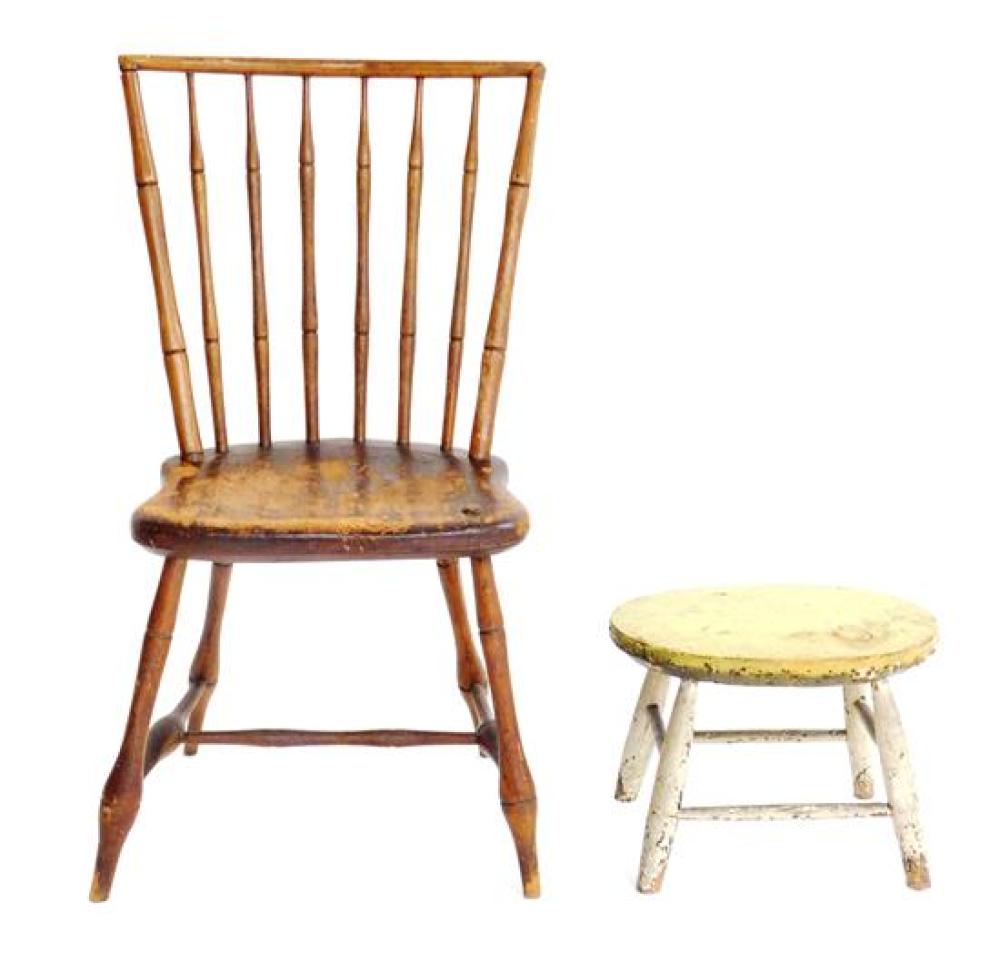 Appraisal: th C Windsor chair and an early foot stool with