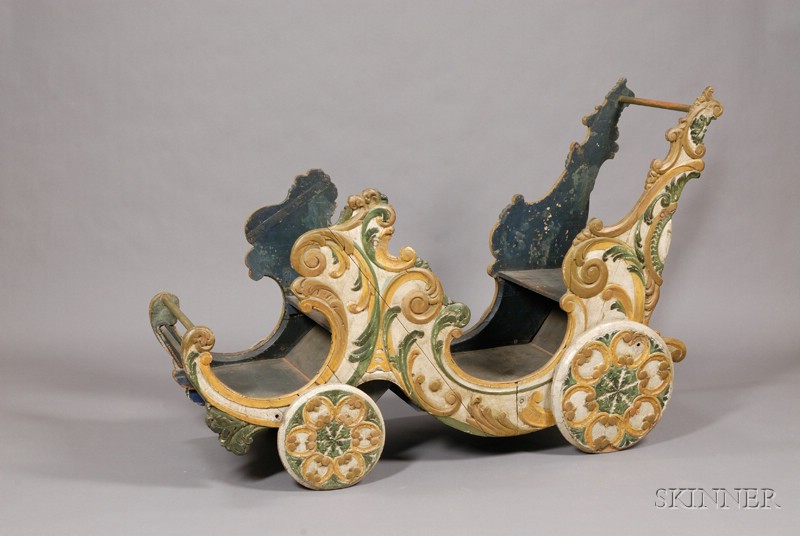 Appraisal: Polychrome and Gilt Carved Wooden Carousel Chariot from the Dover