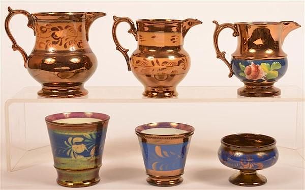 Appraisal: Six Various Pieces of Copper Lustre China Six Various Pieces