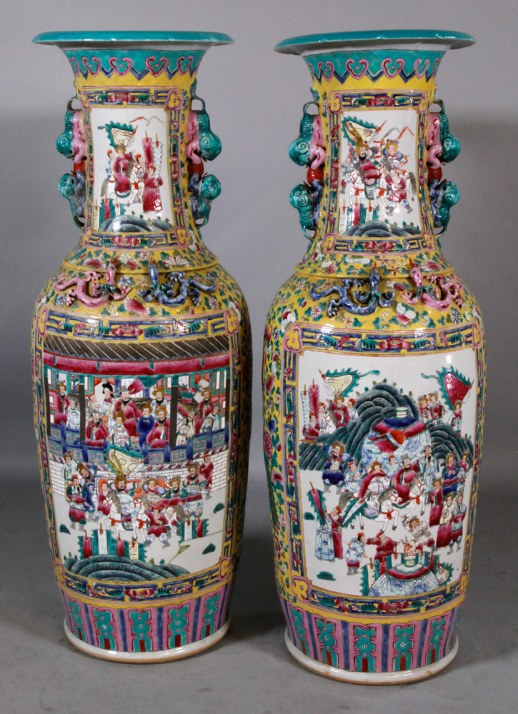 Appraisal: - Chinese Canton Famille Rose Vases Pair of famille rose