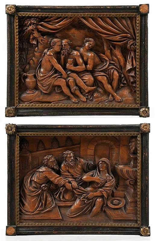 Appraisal: Pair of Carved Relief Plaques Biblical Scenes Continental th th