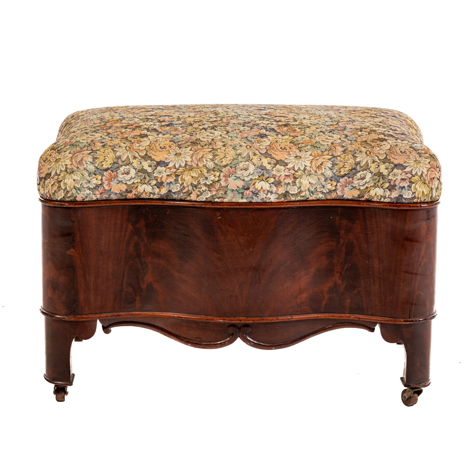 Appraisal: AMERICAN CLASSICAL MAHOGANY SHAPED OTTOMAN Circa serpentine form with bracket