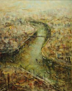 Appraisal: GOURJON Stephane Oil on Canvas La Siene Prez De Rouen