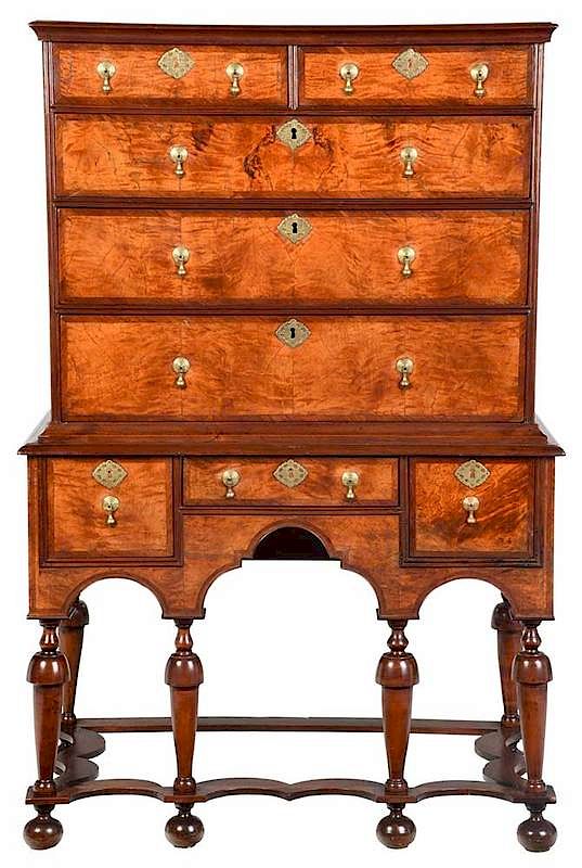 Appraisal: American William and Mary Maple High Chest Massachusetts - figured