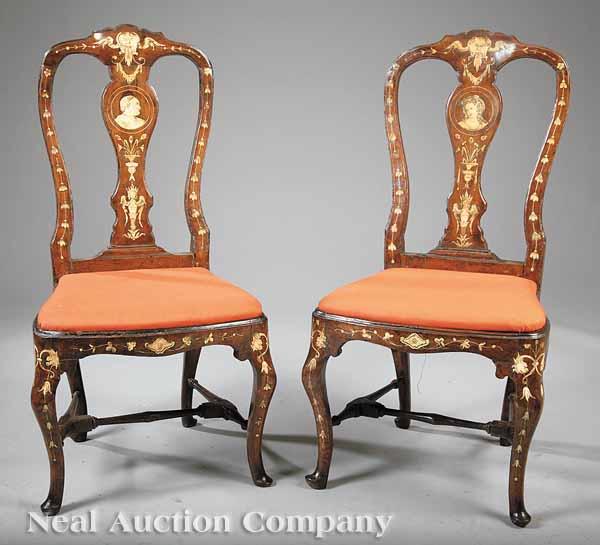 Appraisal: A Pair of Queen Anne Inlaid Walnut Side Chairs late