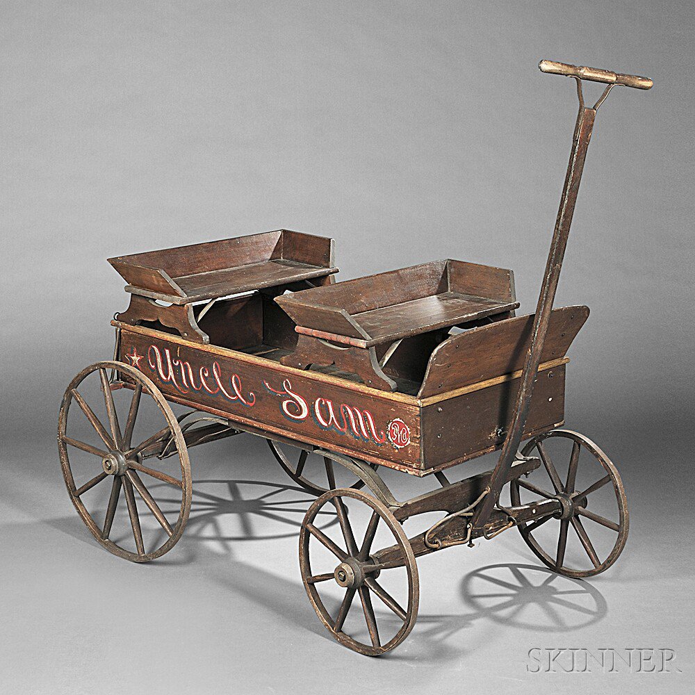 Appraisal: Paint-decorated Wooden Wagon America late th century with two seats