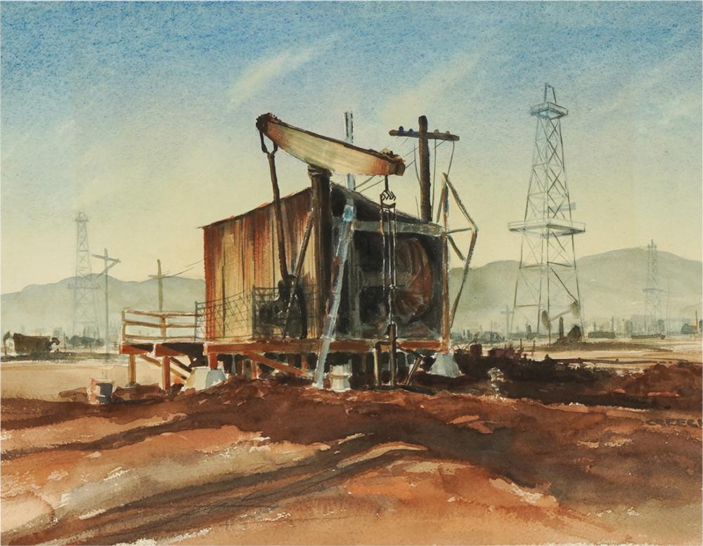 Appraisal: JOHN CREECH TH ST CENTURY OIL WELL watercolor on paper