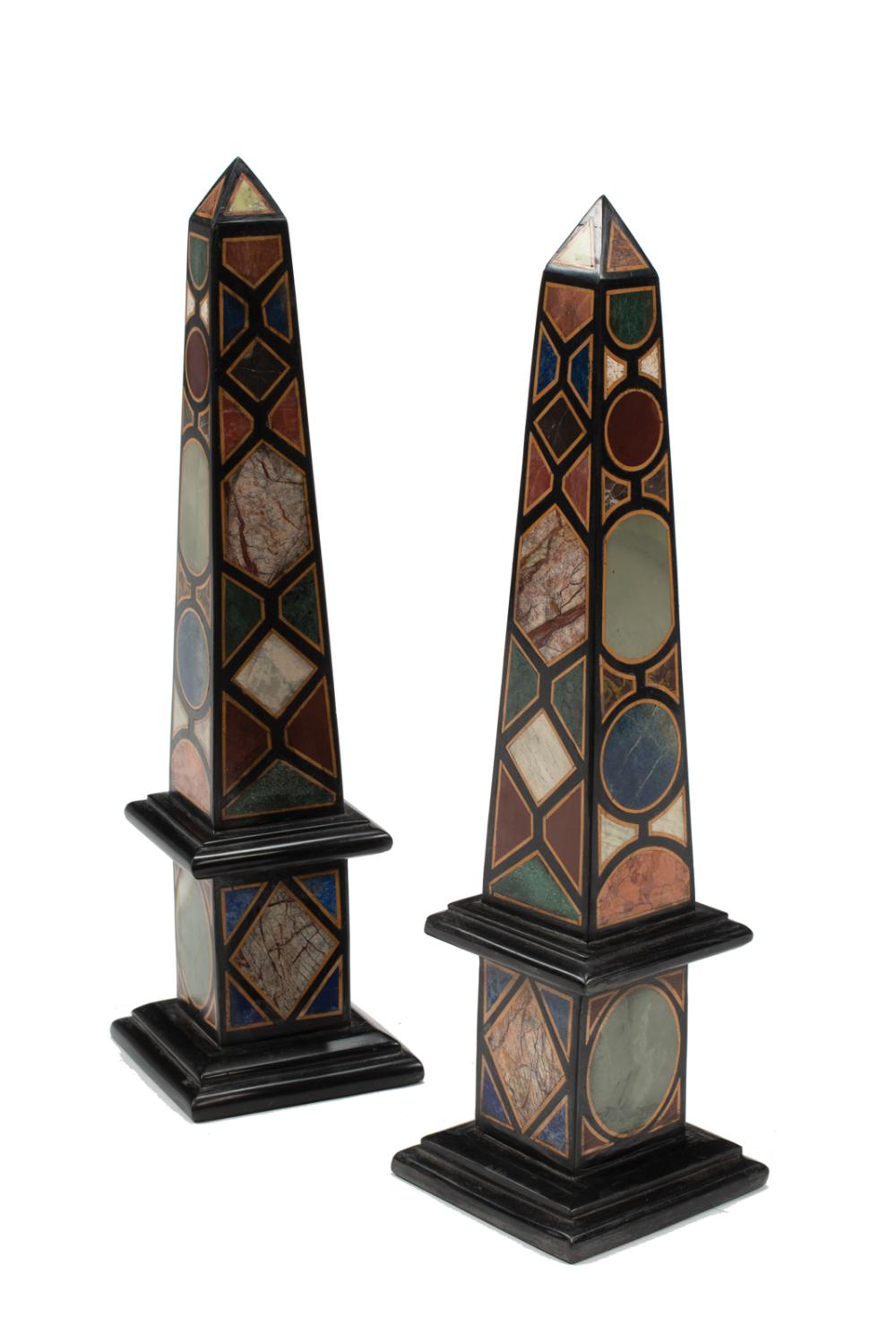 Appraisal: Pair of Italian Specimen Marble Obelisks th c tapered form