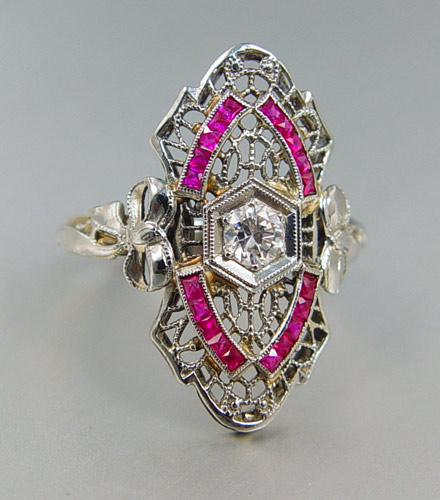 Appraisal: K WHITE GOLD DIAMOND DECO FILIGREE RING K white gold