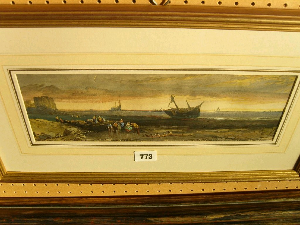 Appraisal: A th century watercolour of a shore scene with fishermen