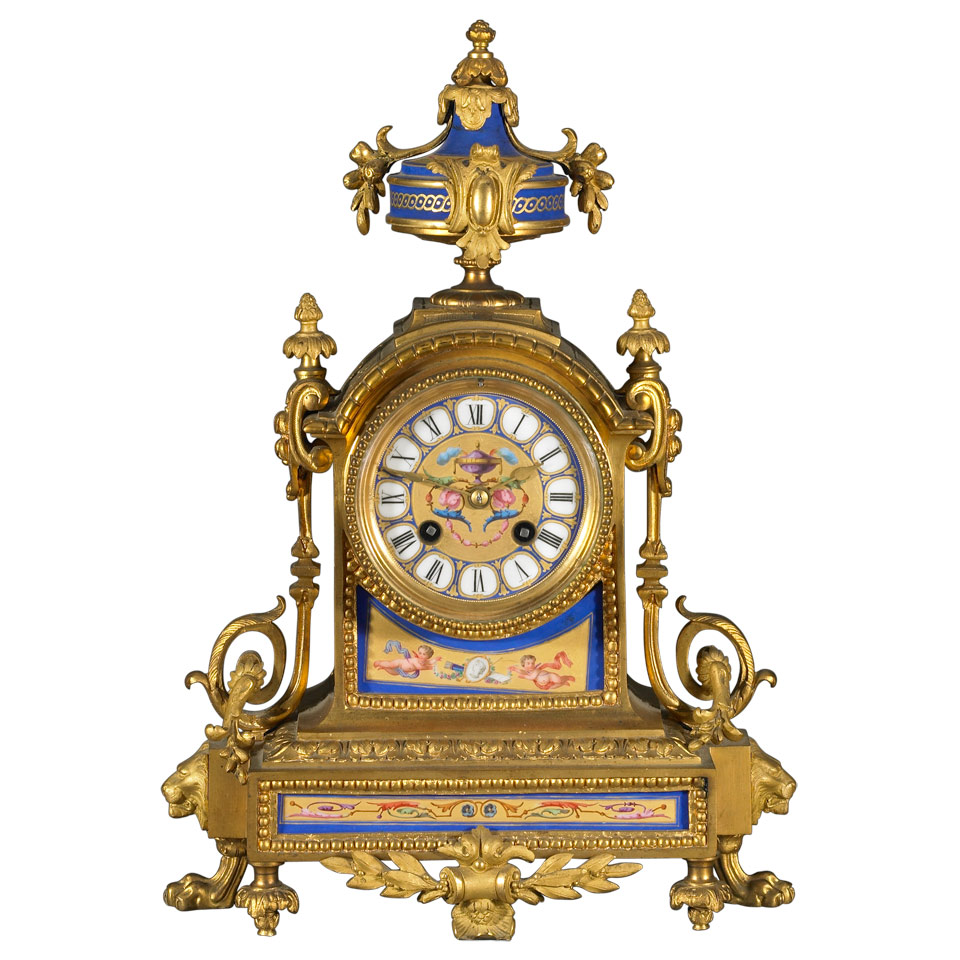 Appraisal: Louis XVI Style Porcelain Mounted Gilt Bronze Mantel Clock c