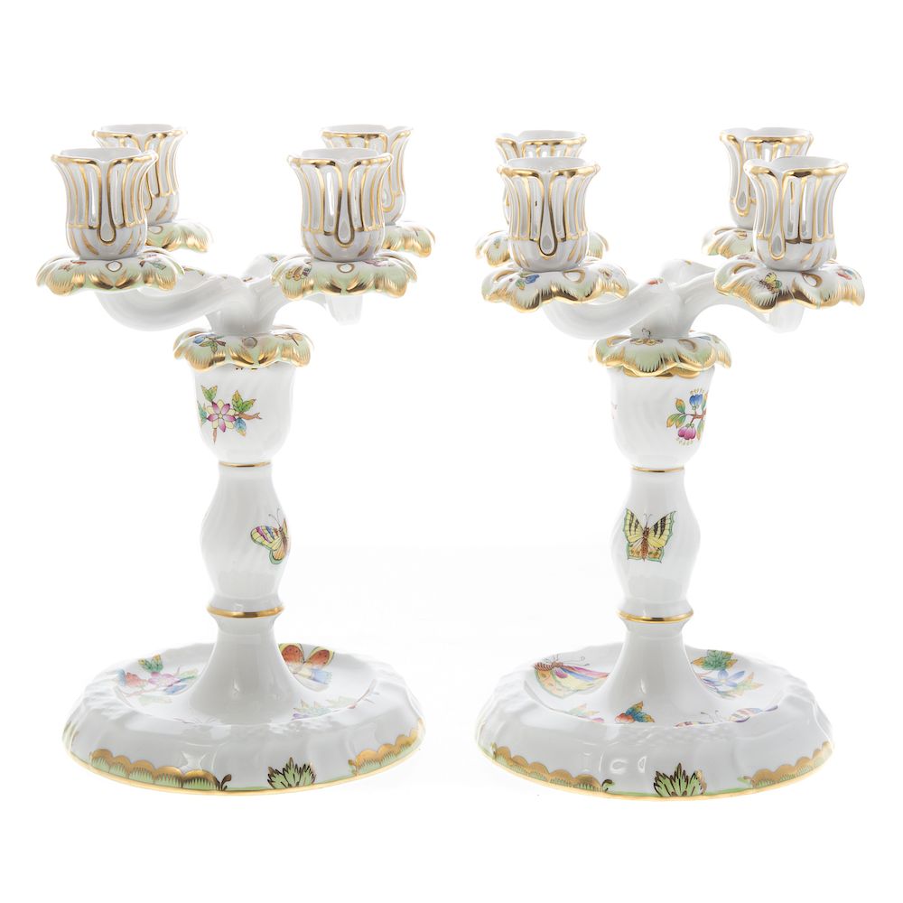 Appraisal: Pair Herend porcelain four-light candelabra in the Queen Victoria pattern