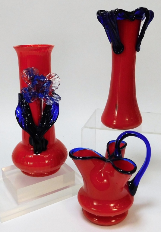 Appraisal: PC KRALIK RED AND BLUE BOHEMIAN ART GLASS VASES Bohemia