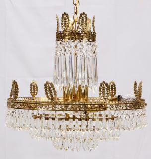 Appraisal: NINE LIGHT CRYSTAL AND GILT BRASS CHANDELIER LATE TH C