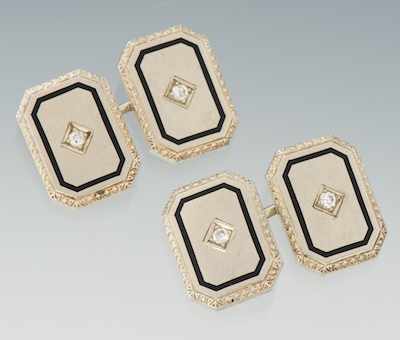 Appraisal: A Pair of Gold Diamond and Enamel Cufflinks k white