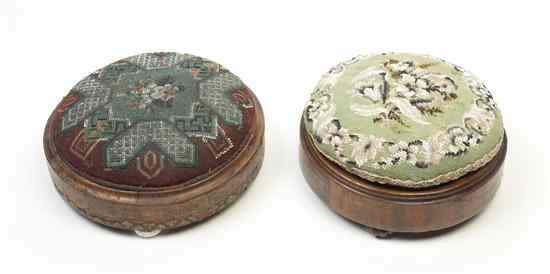 Appraisal: Two Victorian Needlepoint Footstools each having beaded decoration raised on