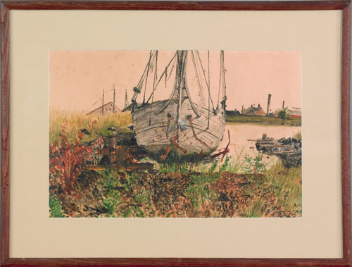 Appraisal: Jamie Wyeth American b watercolor harbor scene depicting the Eva