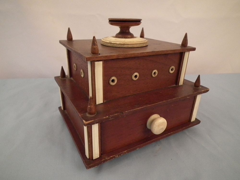 Appraisal: SAILOR MADE SEWING STAND th century sailor made wood and