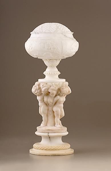 Appraisal: VICTORIAN ALABASTER CHERUB FIGURAL LAMP Late century A Victorian carved