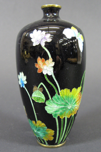 Appraisal: JAPANESE CLOISONNE ENAMELED VASE colorful enameled floral and butterfly design