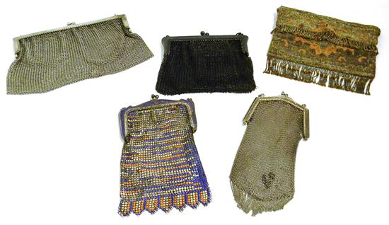 Appraisal: Five purses including three steel mesh one enameled and one