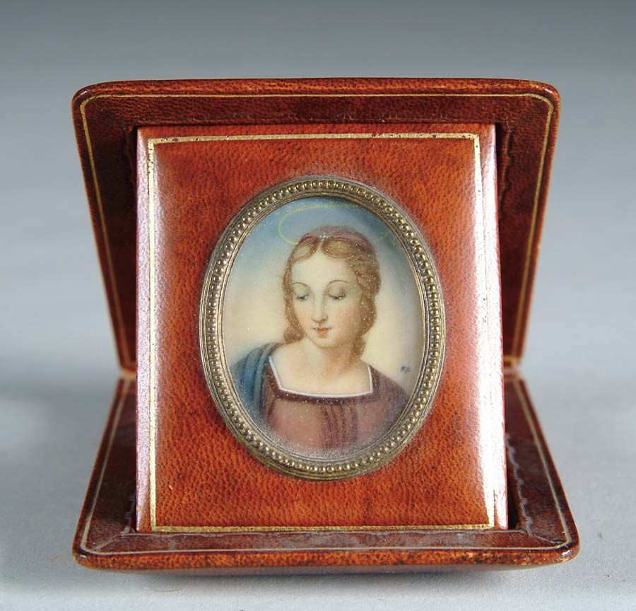 Appraisal: OVAL MINIATURE OF A MADONNA Signed lower right FP Shows