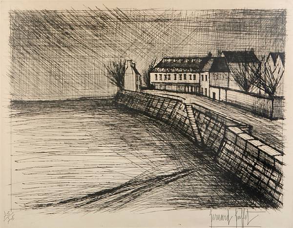 Appraisal: Bernard Buffet French - Le Quai RH Drypoint on Rives