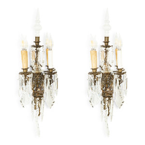 Appraisal: A Pair of Continental Cast Metal and Cut Glass Four-Light