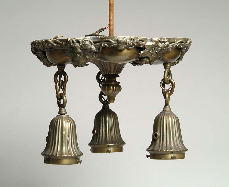 Appraisal: THREE LIGHT CEILING FIXTURE Brass ceiling fixture is trimmed at