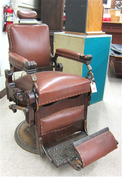 Appraisal: ANTIQUE OAK BARBER CHAIR Koken Barbers' Supply Co St Louis