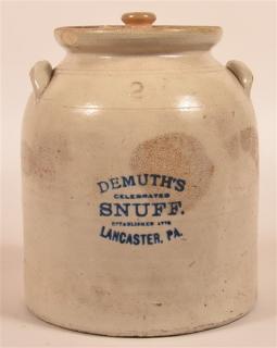 Appraisal: Demuth's Snuff Stoneware Two Gallon Crock Demuth's Snuff Lancaster Pa