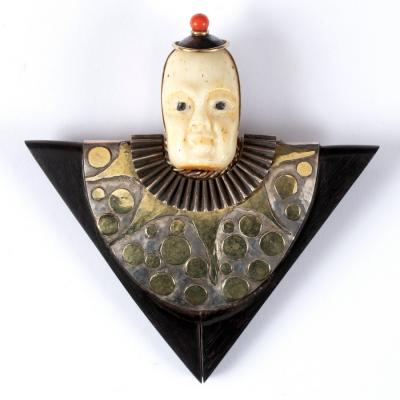 Appraisal: Mario Ballerino Guerriero a mixed media brooch of stylised warrior