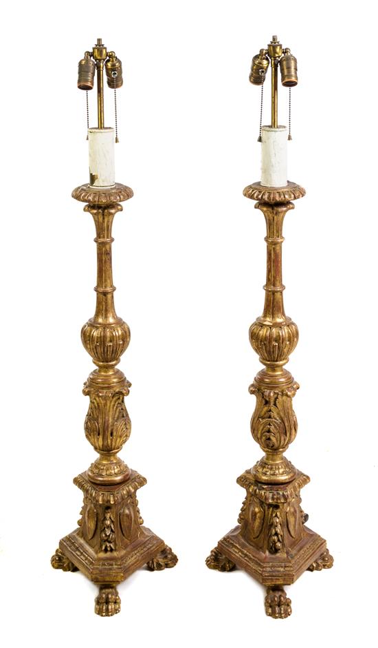 Appraisal: Sale Lot A Pair of Italian Giltwood Prickets th century