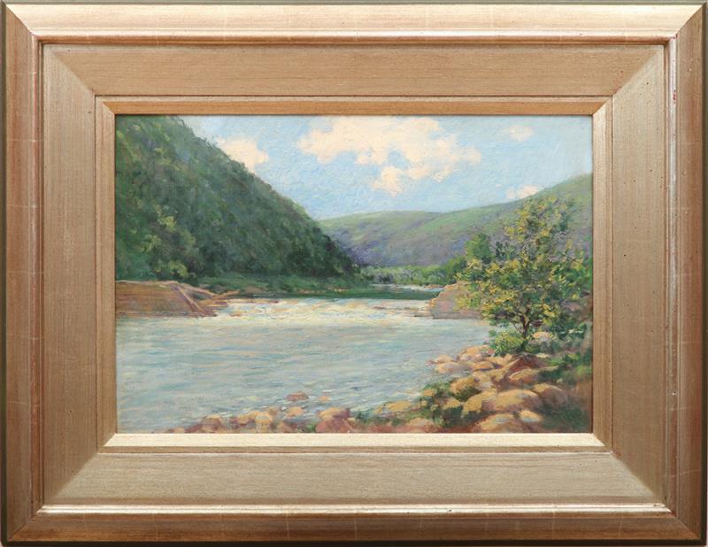 Appraisal: TH CENTURY SCHOOL RIVER LANDSCAPE Oil on canvas unsigned x