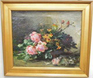 Appraisal: Two piece lot to include Thurmer still life of flowers